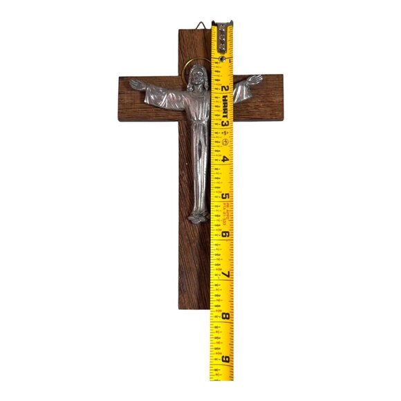 Vintage Crucifix Wooden Wall Cross Metal Jesus Figure Walnut Wood Religious - Picture 5 of 5